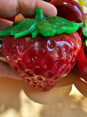 Resin Strawberry Trinket Jar - Strawberry jars - Resin Tomato Jars - Resin summer jars - handmade resin jars - trinket jars- tea leaf jars - image1